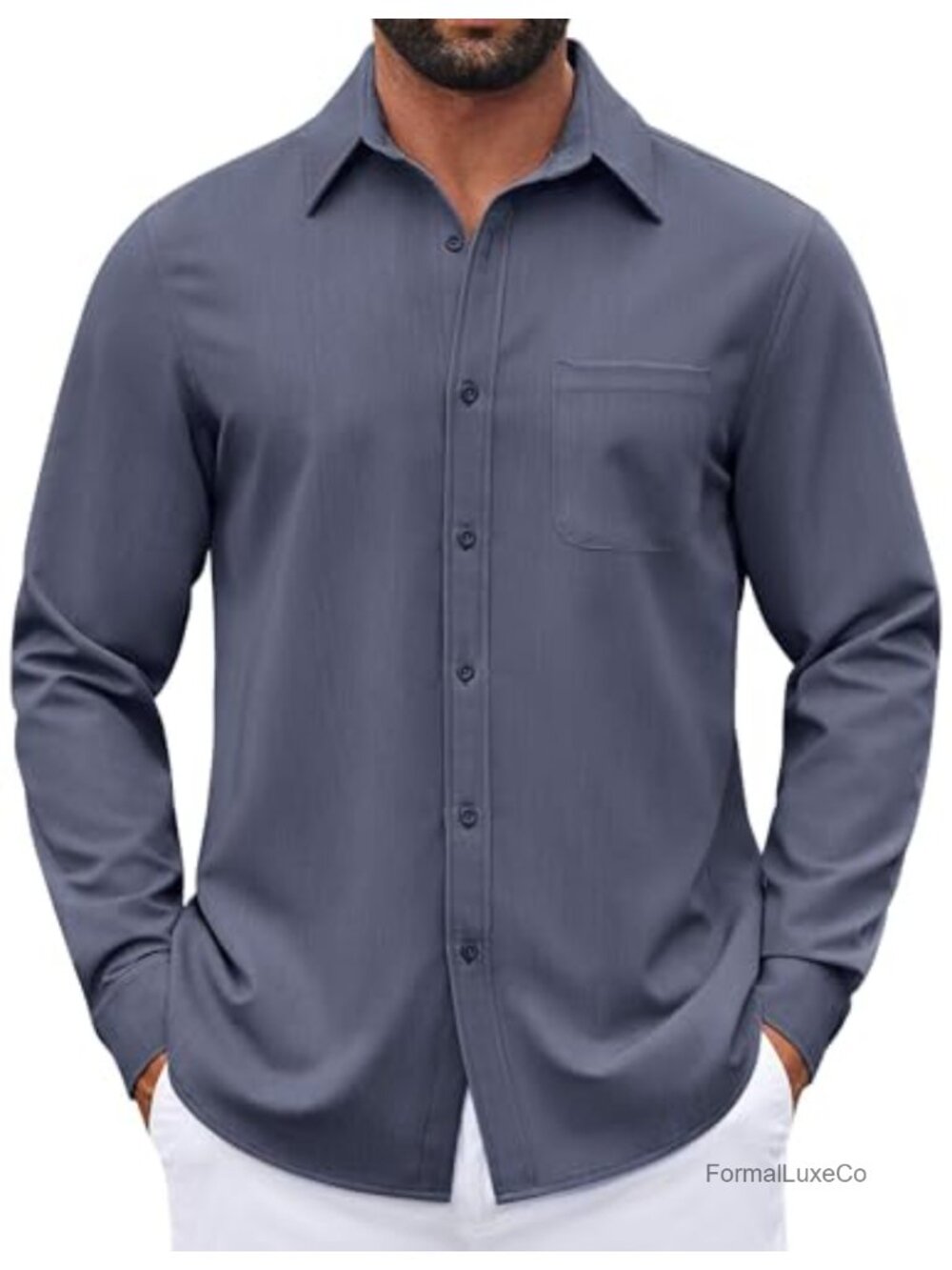 Mens Long Sleeve Button Down Dress Shirt Stretch Business Casual